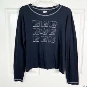 MTV Black Long Sleeve Logo Graphic T-Shirt Size L